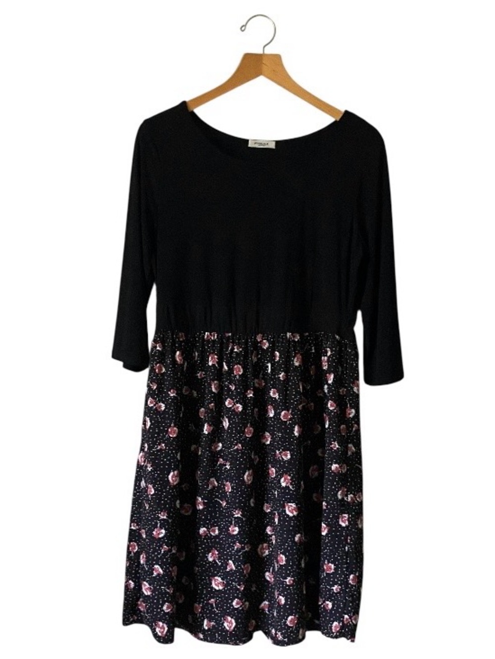 GILLI Floral Polka Dot 3/4 Sleeve Dress Size 2X Black Cottagecore USA Made